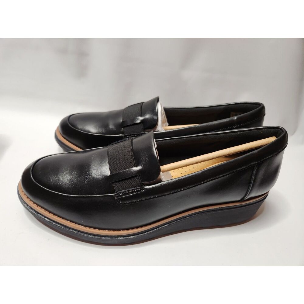 Clarks Sharon Pace Black Leather Loafer Wedge Women’s 9